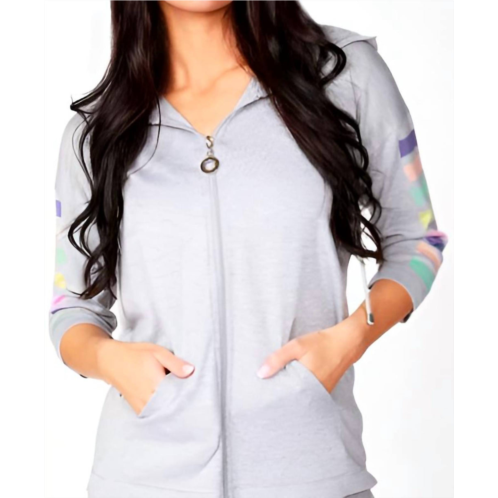 Angel Apparel three quarter sleeve stripe hoodie in gray
