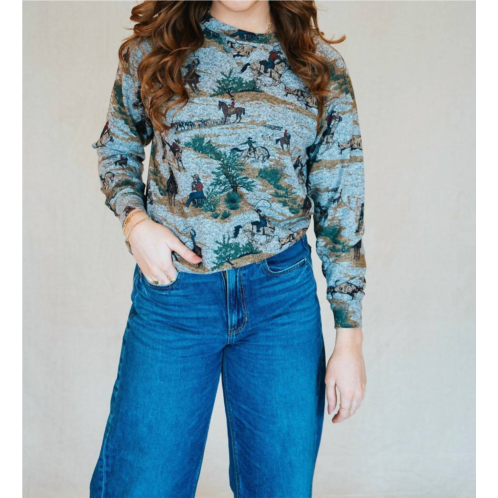 TASHA POLIZZI cowboy up pullover sweatshirt in grey