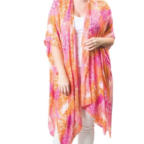 Top It Off kari printed lightweight kimono wrap shawl in pink sea coral