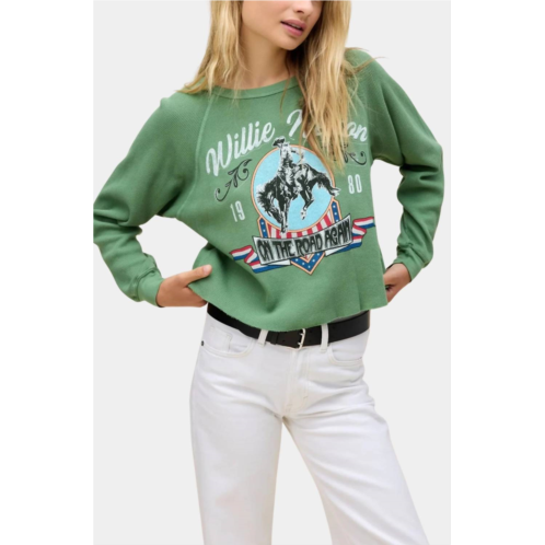 DAYDREAMER willie nelson 1980 cowboy raglan thermal sweatshirt in stone green