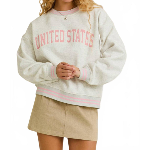 LE LIS united states crew neck embroidery sweatshirt in light heather grey