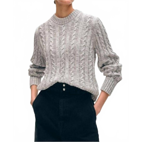 White Warren organic cotton cable crew sweater in grey marl