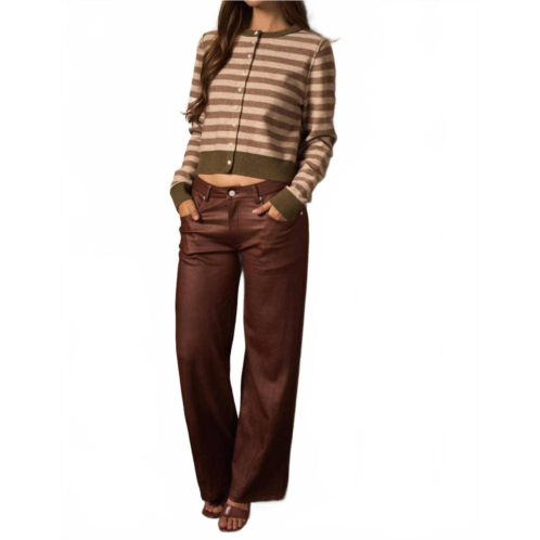 LE LIS low waist crinkle detail faux leather pants in brown
