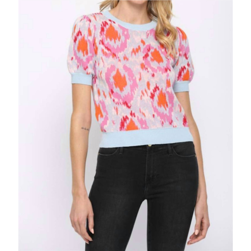 Fate amaya puffed sleeves sweater in multi color blue