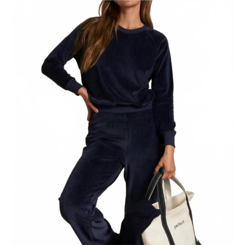 Perfectwhitetee stella velour crewneck sweatshirt in navy