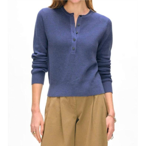 White Warren fine cotton blend ribbed henley sweater in vintage indigo