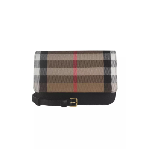 Burberry womens madison leather check canvas crossbody bag black