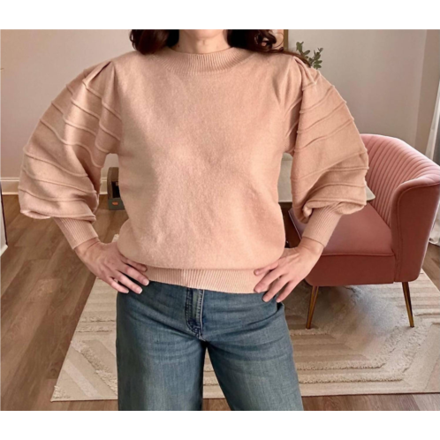 Vine & Love crew neck textured puff sleeve knitted sweater in carnation