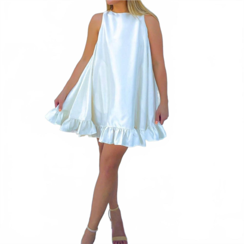 MABLE sleeveless taffeta button mini dress in pearl