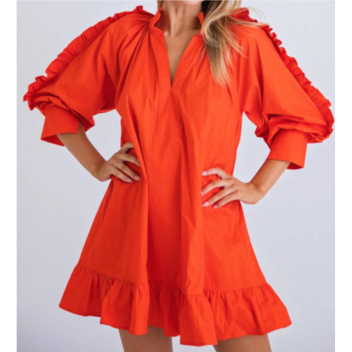 Karlie ruffle poplin ruffle sleeve dress in tomato red