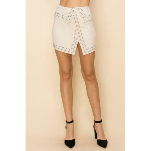 VOCAL APPAREL waist embellished suede mini skirt in natural
