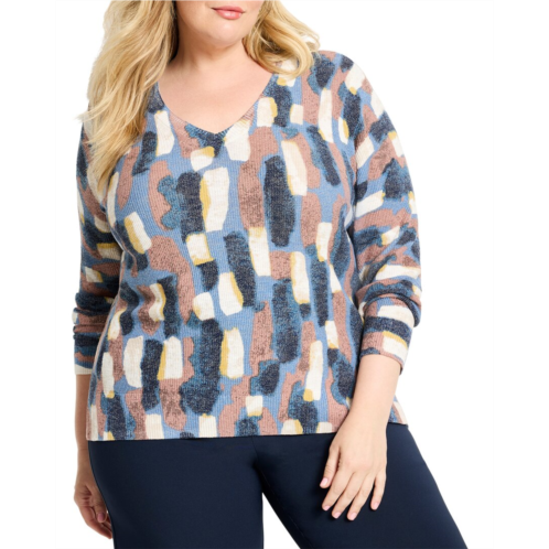 NICZOE plus brushstrokes waffle v-neck sweater