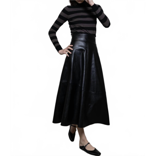 BYRD harper faux leather flare midi skirt in black