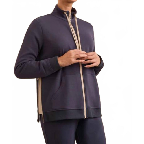 TRIBAL zip up mock neck sweatshirt in blue