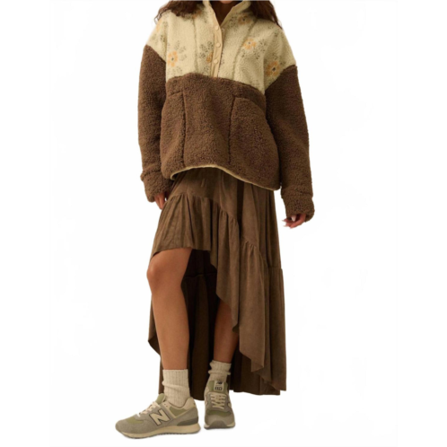 PROMESA oh so soft vegan suede high-low ruffle maxi skirt in espresso