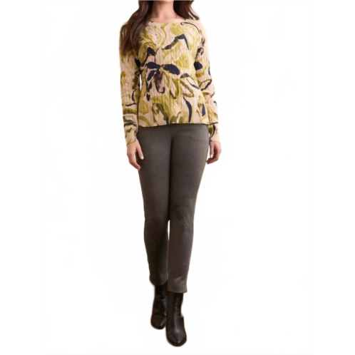 TRIBAL kiwi leaf cable knit crew neck sweater in cream