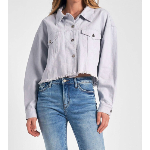 ELAN denim cropped jacket in lilac