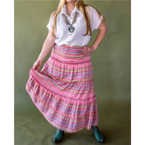 TASHA POLIZZI linen stripe skirt in pink