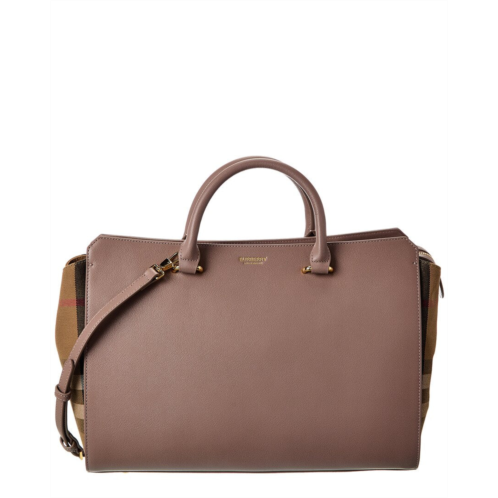 Burberry banwell medium leather & check canvas satchel