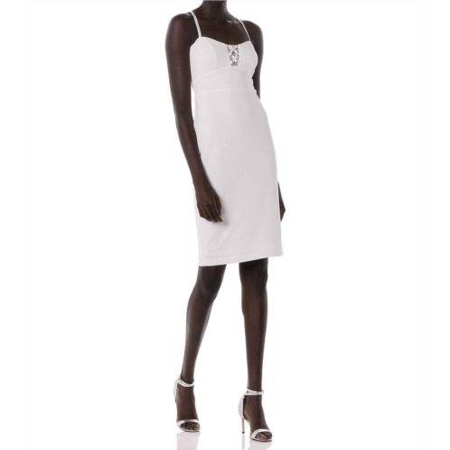 Bebe women illusions bodycon fit spaghetti strap pencil sheath dress ivory white