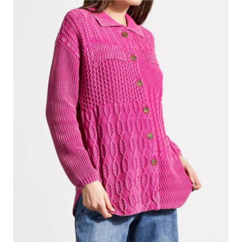 TRIBAL patchwork knit shacket in magenta haze