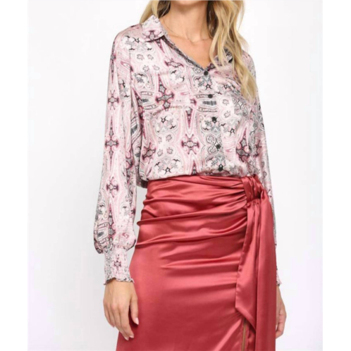 Fate buttoned down blouse in pink/grey