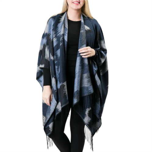 Top It Off southwest print fringe wrap shawl in ruana dark blue