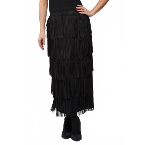 Insight layered fringe skirt in black