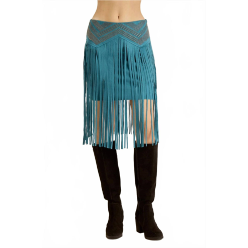 VOCAL APPAREL teal studded fringe skirt