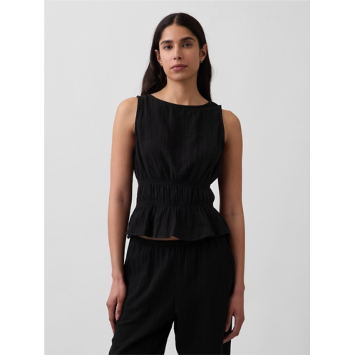 Gap Cotton Gauze Smocked-Waist Peplum Top