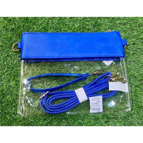 MiMi Wholesale game day clear crossbody bag with vegan leather trim in royal blue