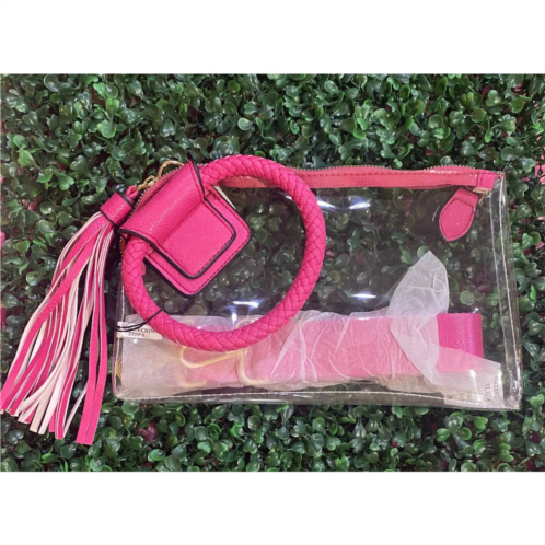 MiMi Wholesale clear wristlet with cuff handle & tassel in hot pink