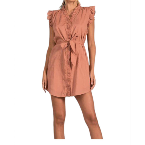 ELAN ruffle sleeve dress in rust