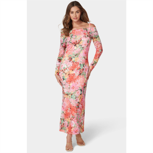 Bebe off shoulder lace gown with long sleeves