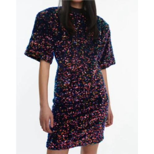 Oval square short-sleeved sequin dress in multi