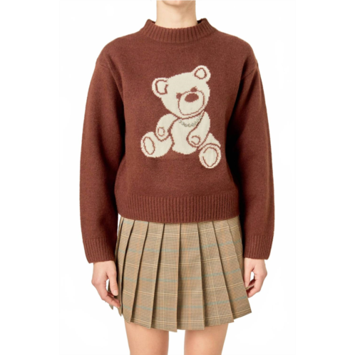 English Factory olivia teddy bear knit sweater in brown white