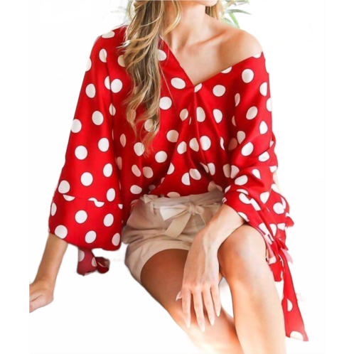 Vine & Love darla polka dot tie detail blouse in red