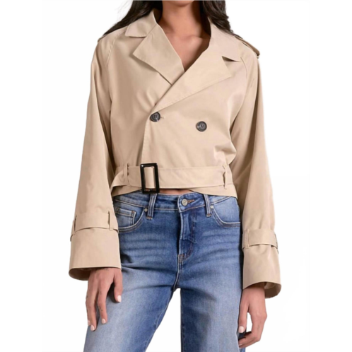 ELAN crop belted trench coat in khaki