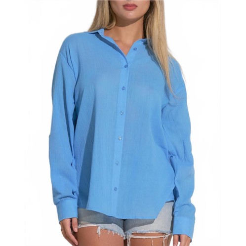 ELAN button down travel cover up top in sky blue