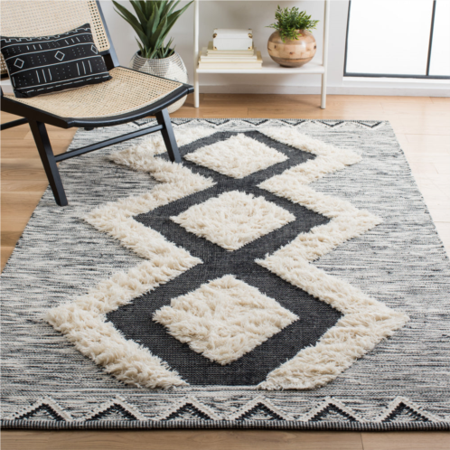 Safavieh kenya hand made area rug ivory / black bohemian style non-shedding