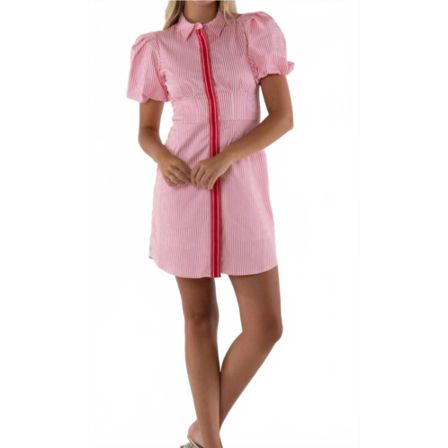 Emily McCarthy britt stripe mini dress in pink carnation
