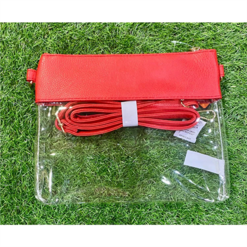 MiMi Wholesale game day clear crossbody bag with vegan leather trim in red