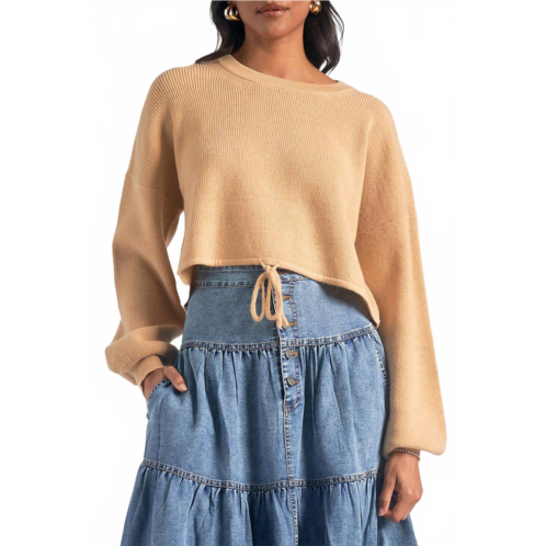 ELAN drawstring pullover sweater in dark beige