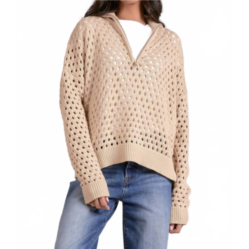 ELAN half zip open knit pullover sweater in oatmeal