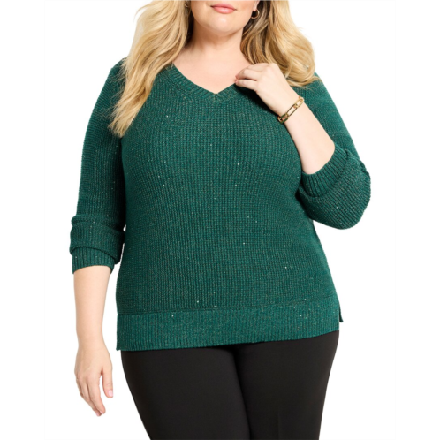 NICZOE plus shimmer waffle v-neck sweater