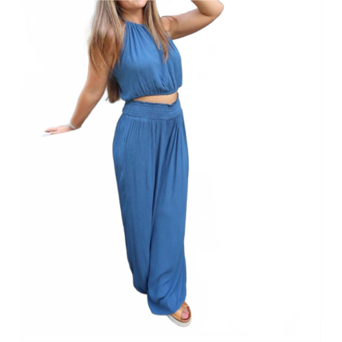 ELAN capri smocked pants in dark blue