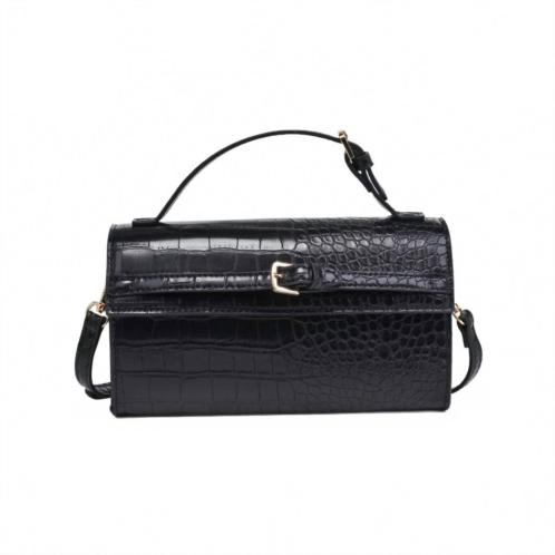 Urban Expressions womens thea vegan leather croc print crossbody top handle bag in black