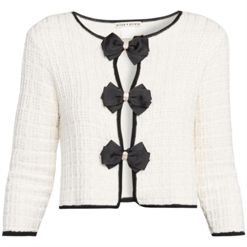 Alice oliva Alice olivia akira bow knit cardigan soft white/black