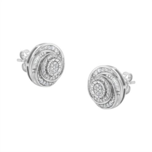Haus of Brilliance .925 sterling silver 1/4 cttw baguette and round diamond swirl love knot stud earrings