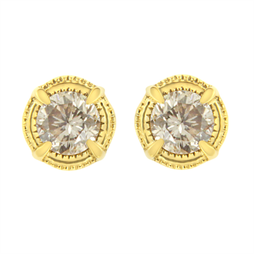 Haus of Brilliance .925 sterling silver round brilliant cut diamond solitaire milgrain stud earrings